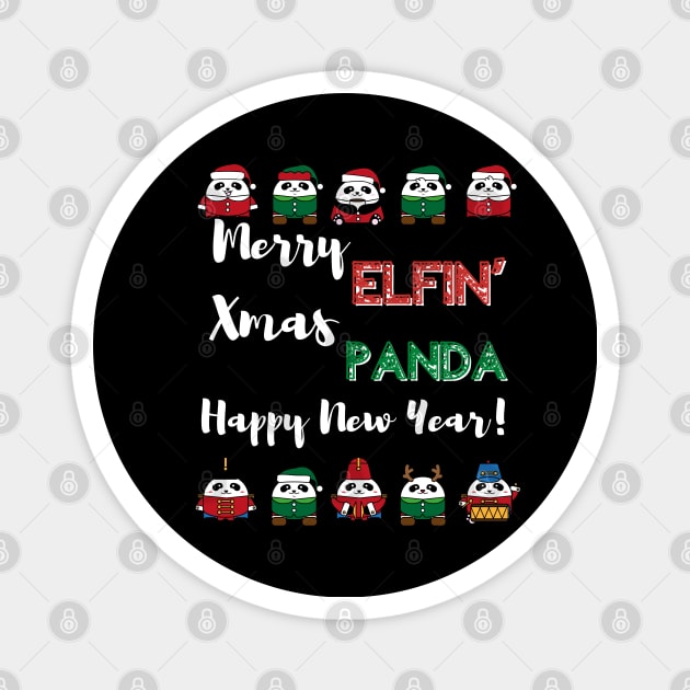 Merry Elfin' Xmas Panda Happy New Year! Cute Punny Xmas Magnet by Apathecary